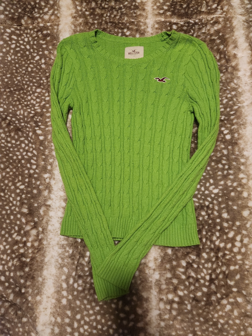 Hollister Women's Cable Knit Crewneck Sweater - Bright Green